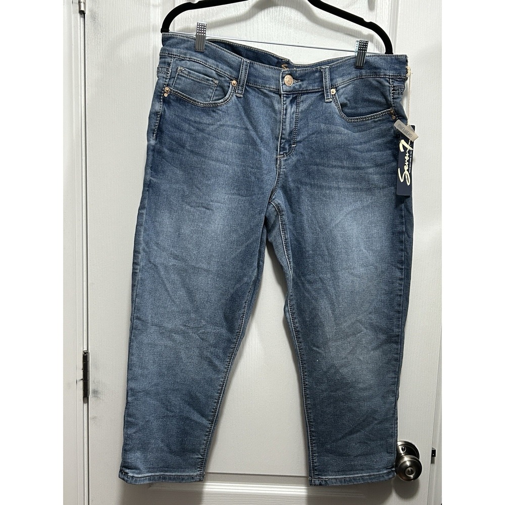 Seven 7 Womens 12 Girlfriend Cropped Jeans NWT Blue Denim Capri Stretch Pants‎